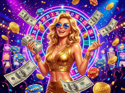 Luxury online casino interface with chips and slots